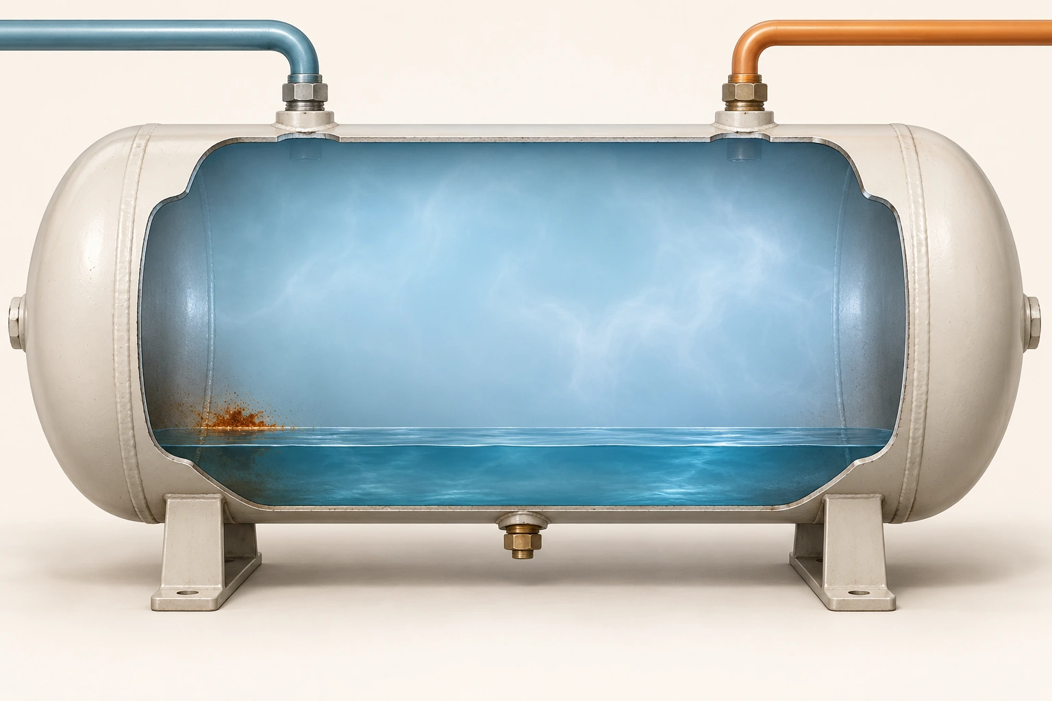 A conceptual receiver section separates an air region, a shallow water pool and a closed bottom fitting.